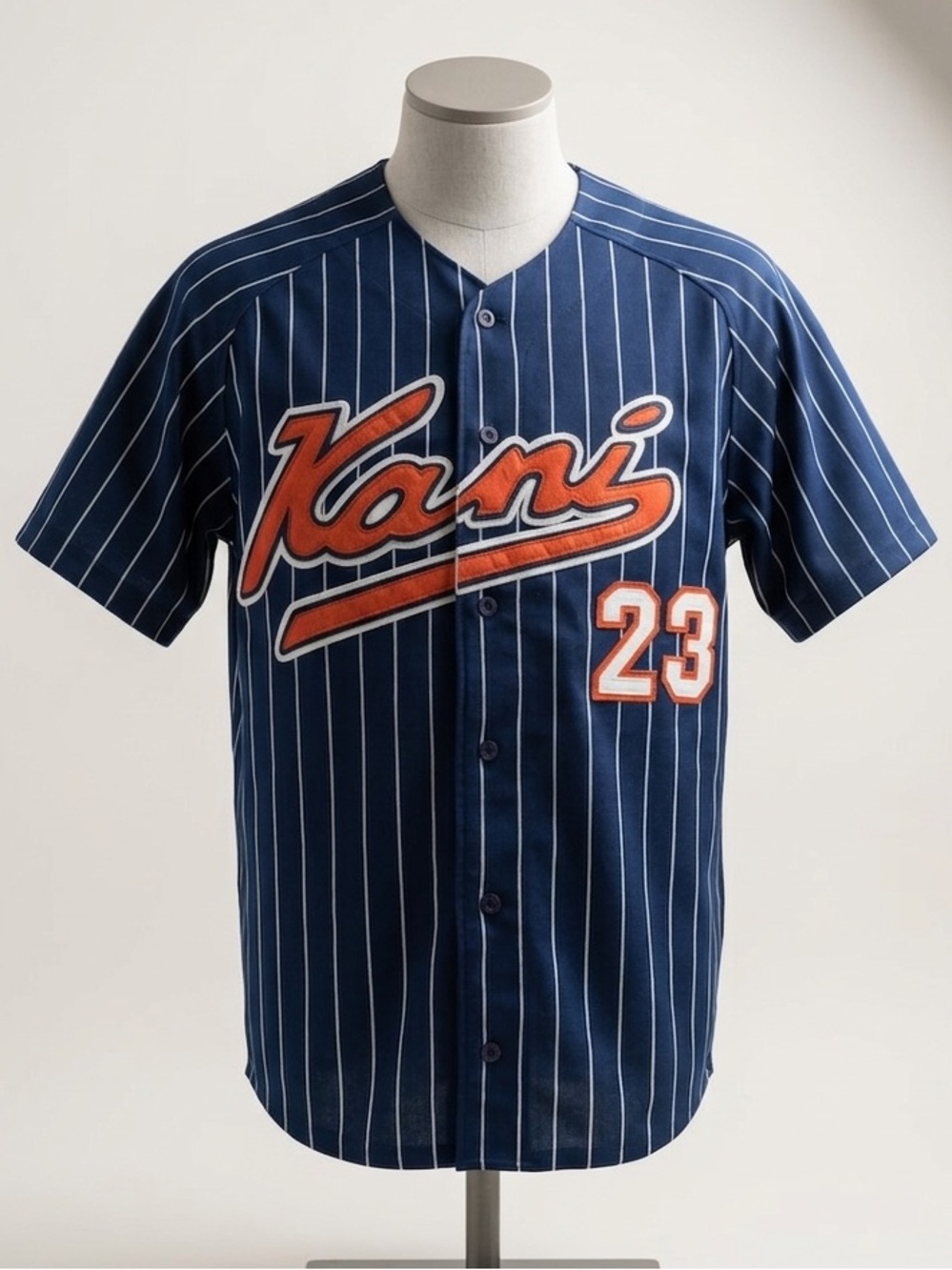 Vintage Karl Kani Endurance Baseball Jersey - Navy Pinstripe - Size XL